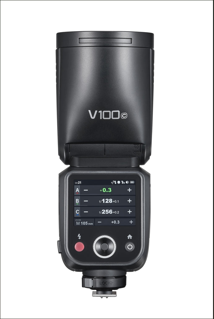 Godox V100 C V100-C V100Canon Version TTL Round Head Camera Flash, of 100Ws,Touch screen design ,Built-in Lithium Battery,LED Modeling Lamp, lnnovative External Flash SU-1 for Canon Camera,Can support 70-100 full power continuous flashes.